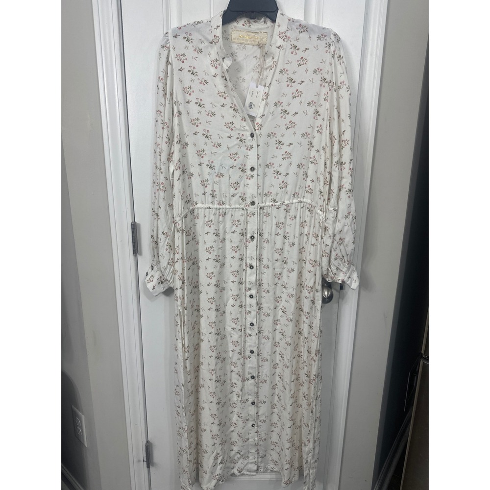 Jens Pirate Booty Maxi Dress Winter White Floral Button Front Medium NWT Prairie